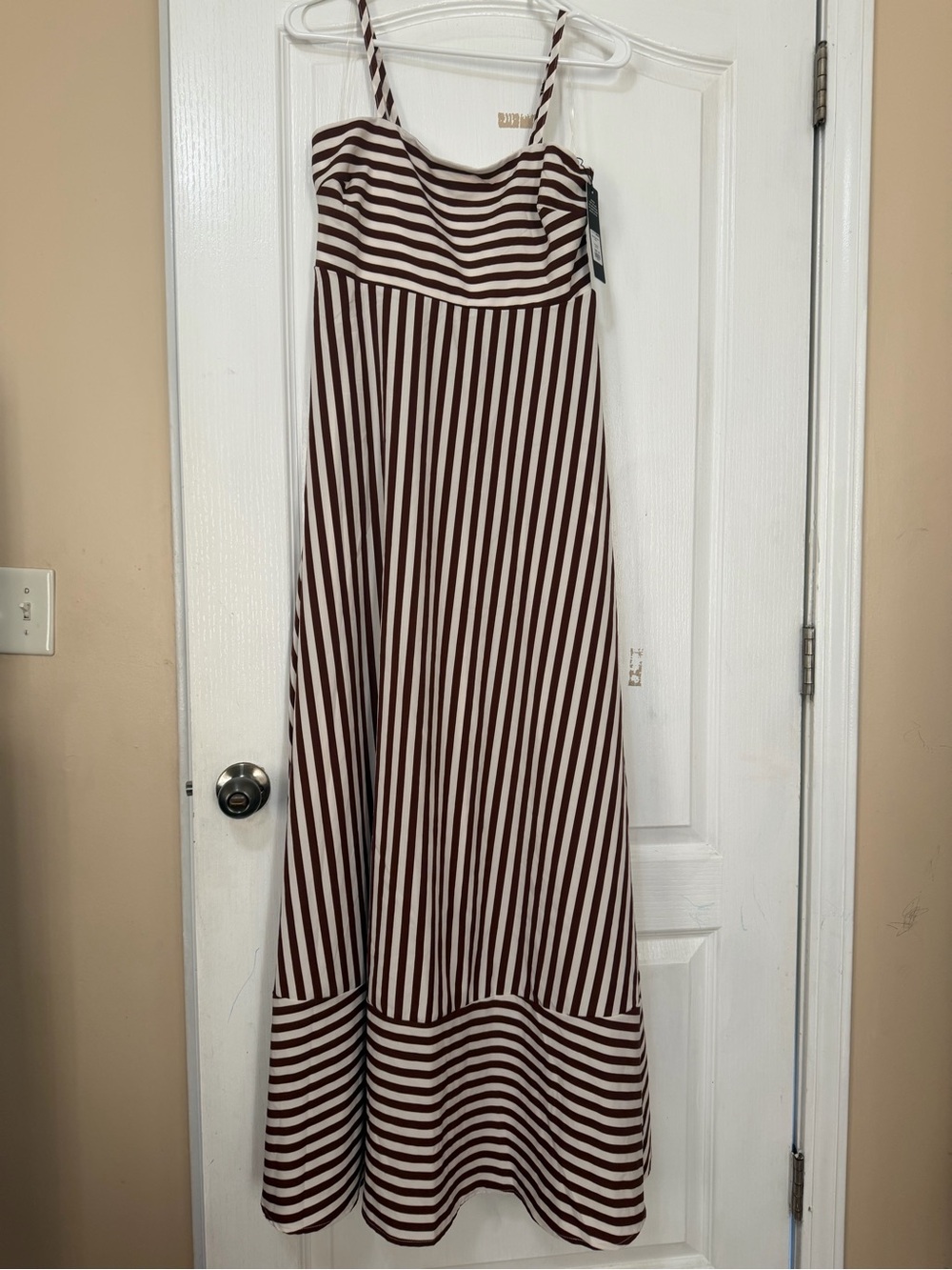 Fashion Nova Brown & White Striped Maxi Dress